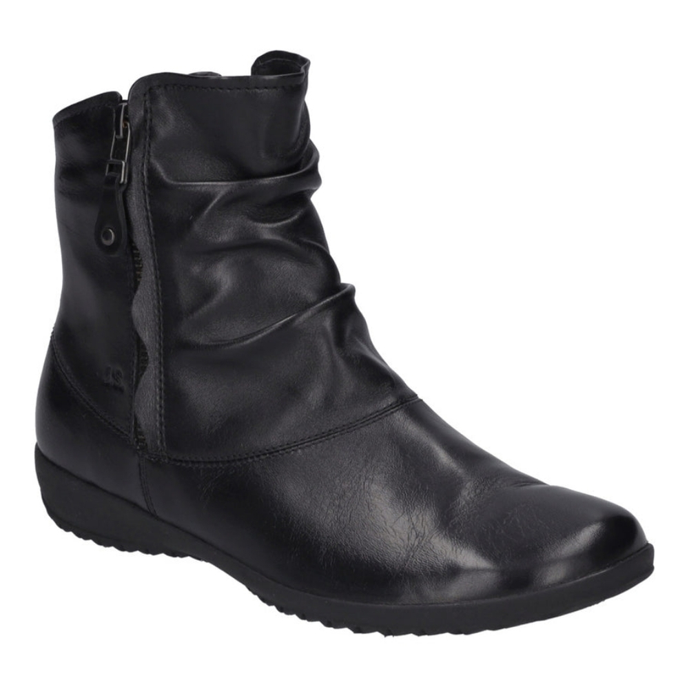 NWOT Josef Seibel Naly 24 Ruched Leather Ankle Boots Booties Black EU 40